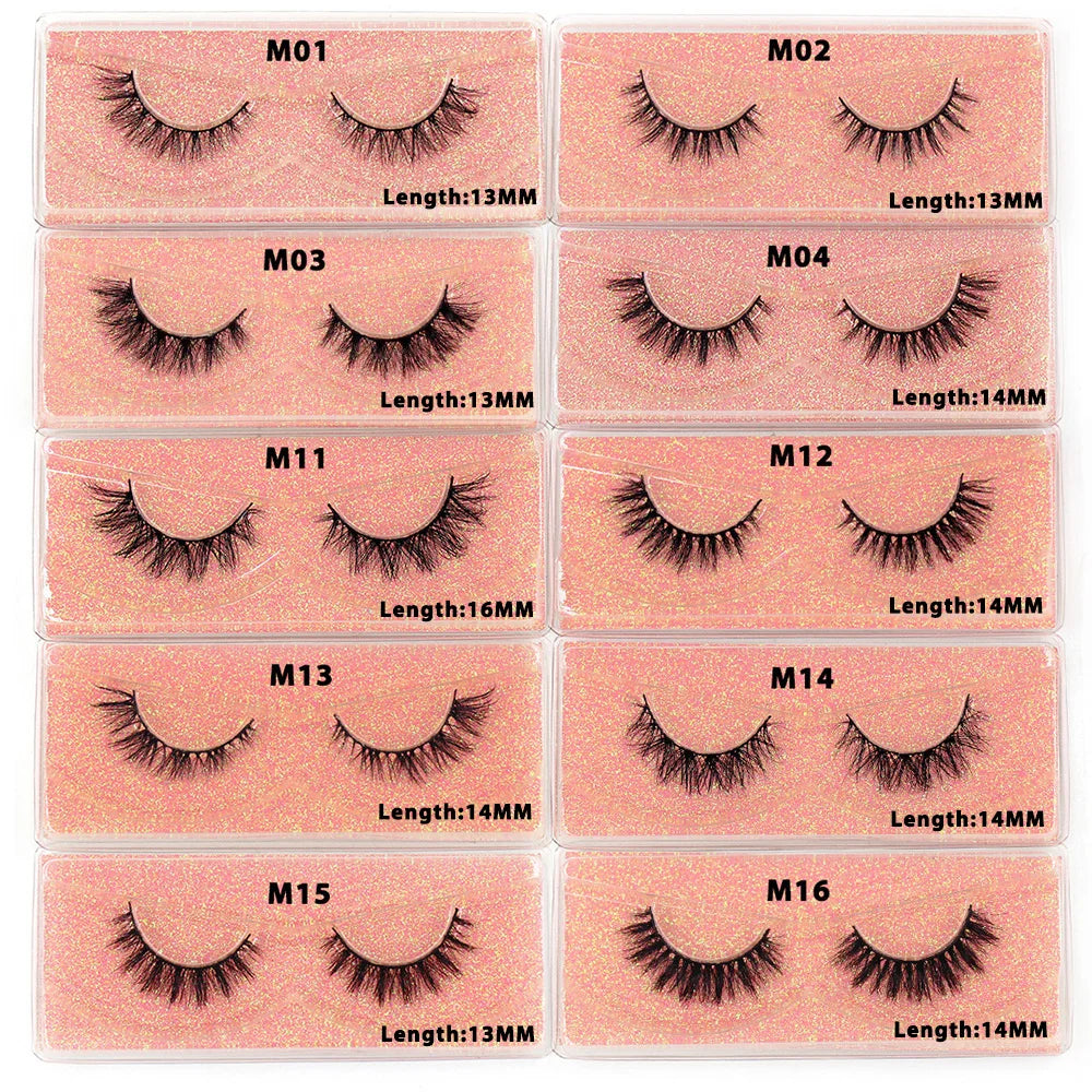 Tidesmit 12mm-15mm short natural 3D mink false eyelashes fluffy wispy cruelty-free lash extension detail view