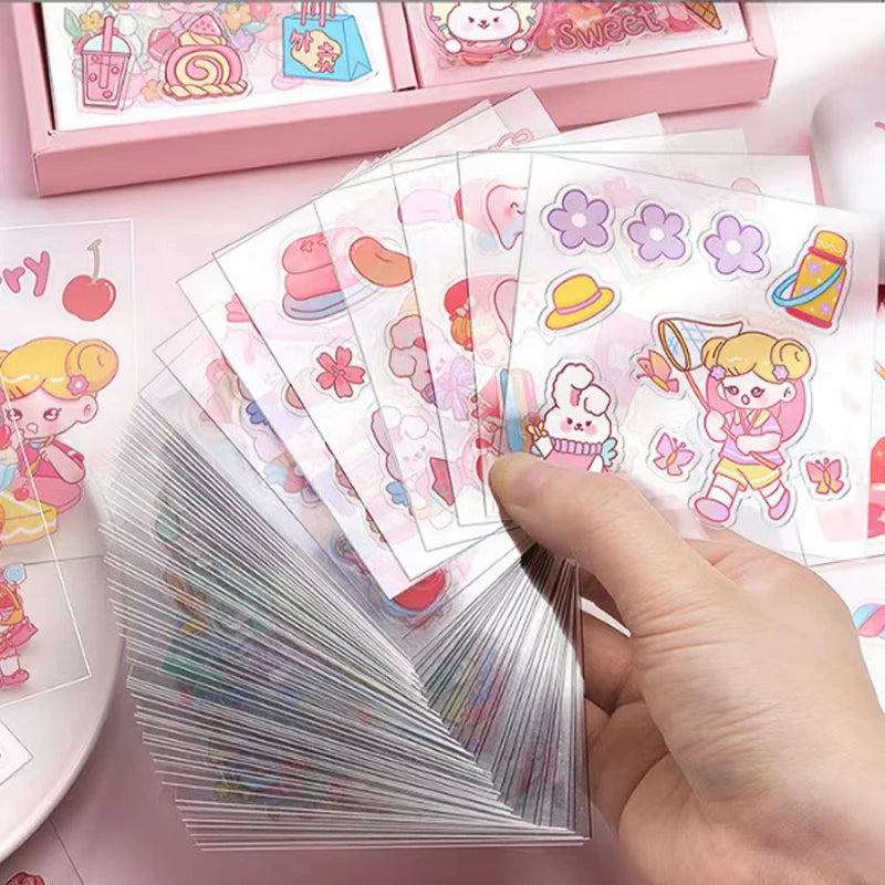 20pcs cute cartoon kawaii stickers for scrapbooking, DIY handbook, and stationery decoration in assorted pink themes.