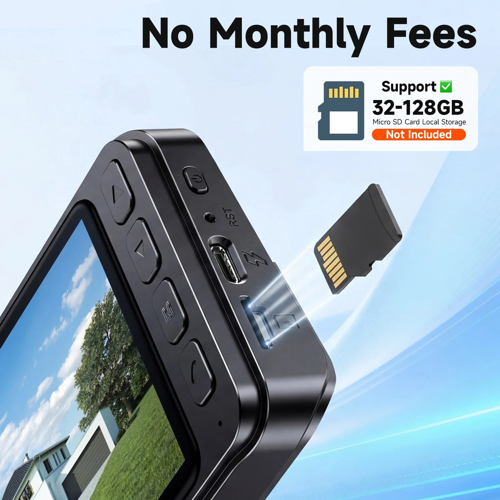 Video Doorbell HD Camera Night Vision No Monthly Fee Local Storage Up to 128GB Micro SD Card Two Way Talk IP66 Waterproof 300K Pixel Full Body View Local Screen Playback Desktop Stand Wall Bracket Day Night Protection for Hom