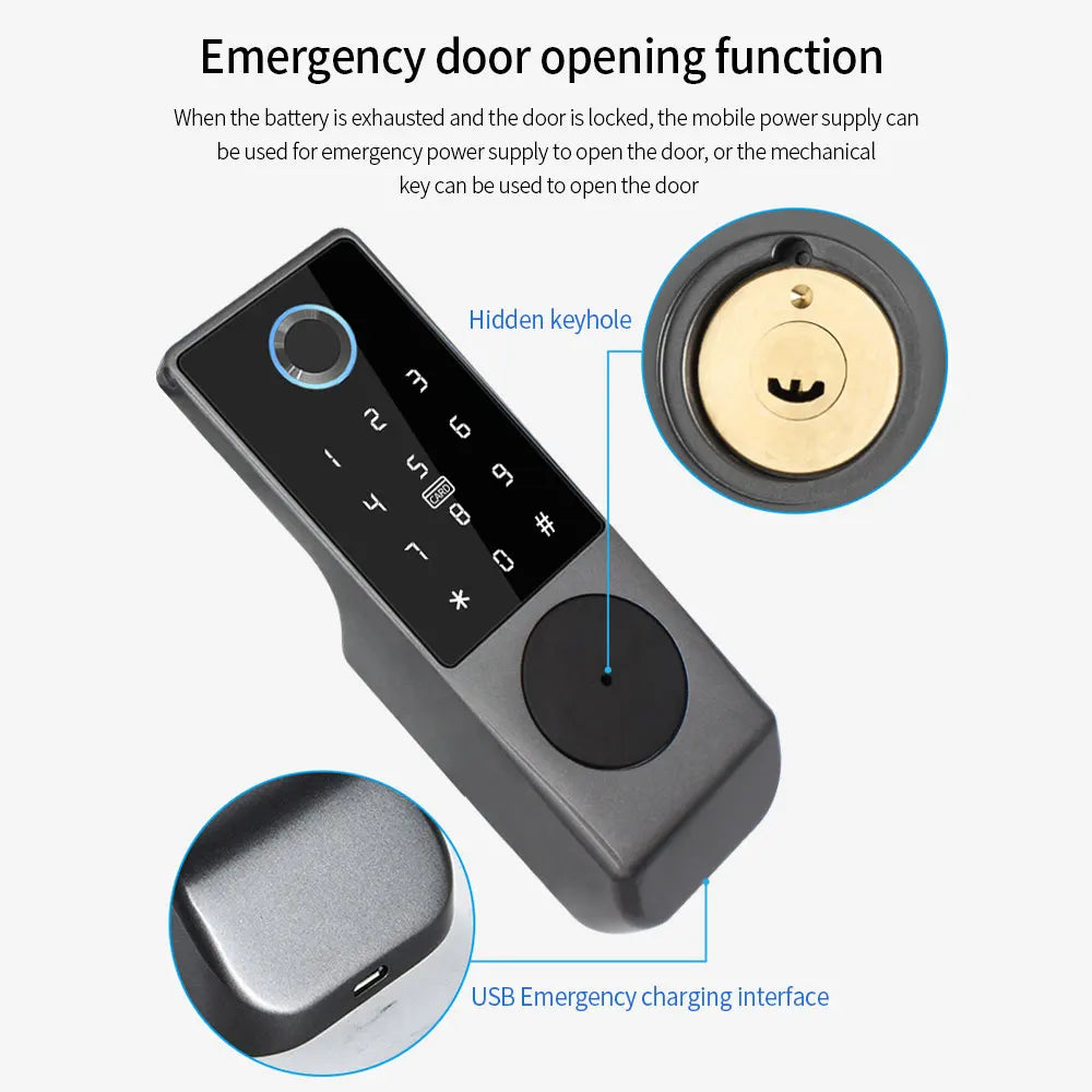 Waterproof Tuya Smart Double Side Fingerprint Lock Keyless Entry Motor Rim Door Lock 2.4G Wifi Remote Control with Alexa Echo