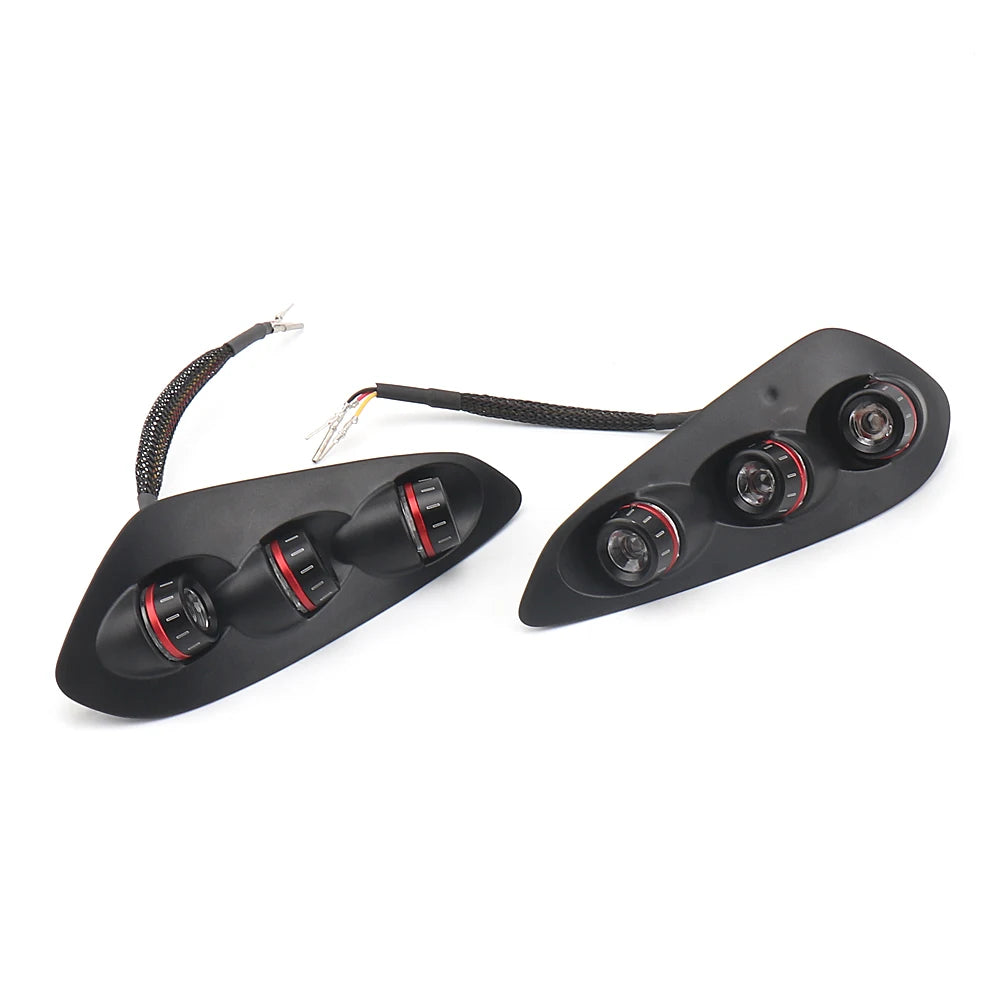 Black LED tail and turn signal light modules with circular lenses and wiring