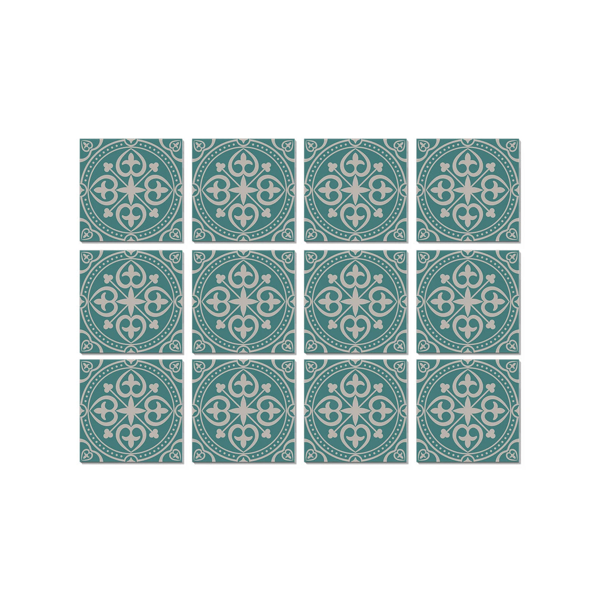 Peel-and-stick Moroccan tile stickers set, 15x15cm, teal circular pattern