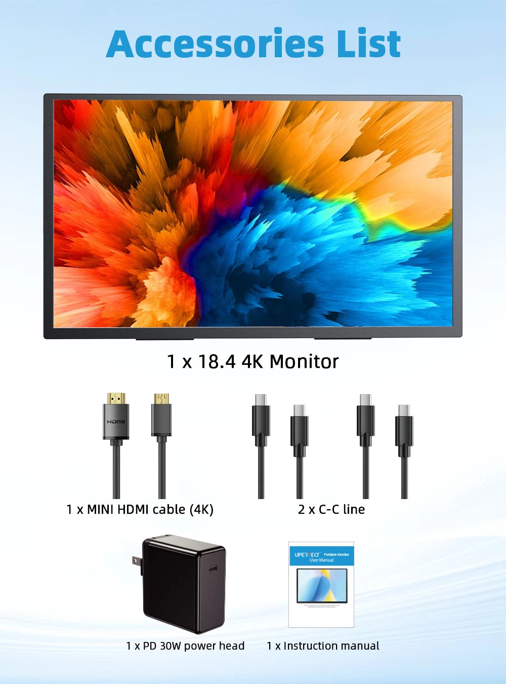 UPERFECT 18.4"4K QLED Portable Gaming Monitor Display 3840*2160 HDR USB C HDMI For PS5/4 Switch Laptop PC Mac Xbox Extend Screen