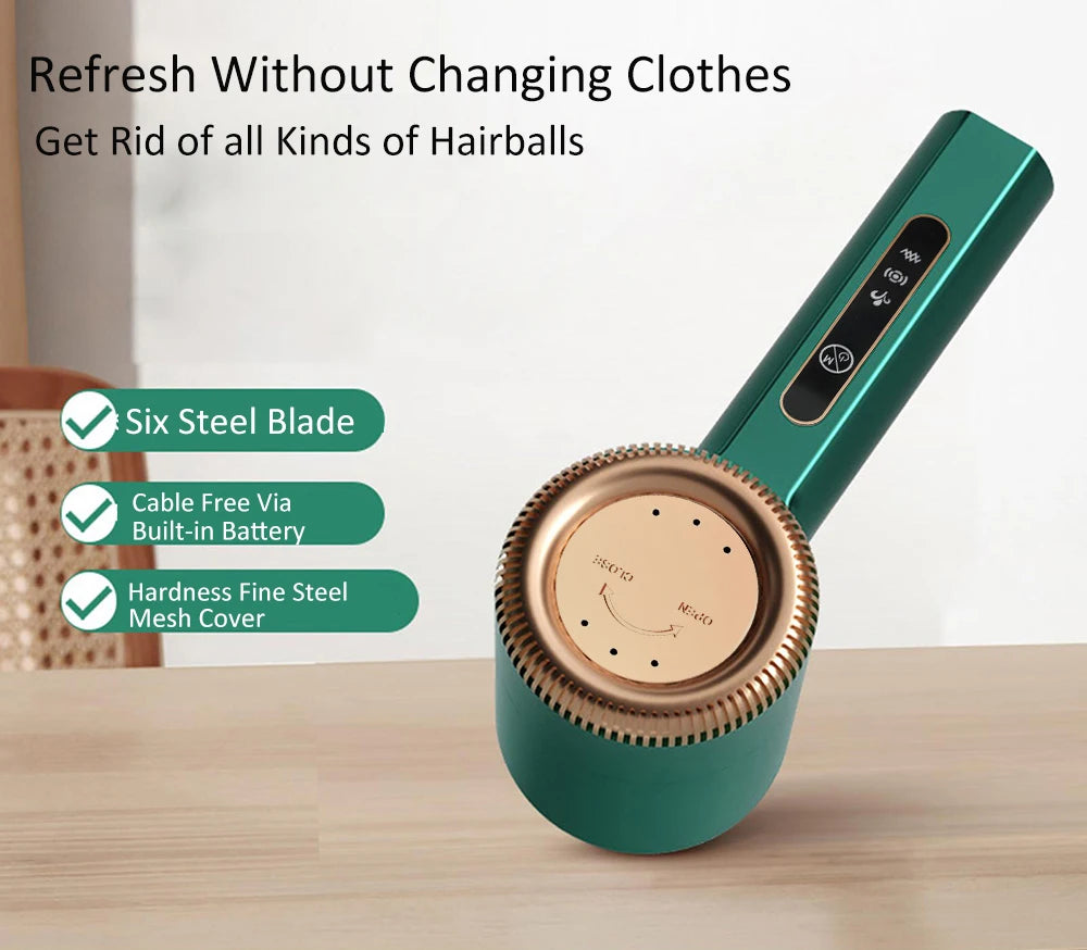 Tidesmit portable electric fabric shaver for clothes showing close-up of rechargeable lint pellet remover blade head