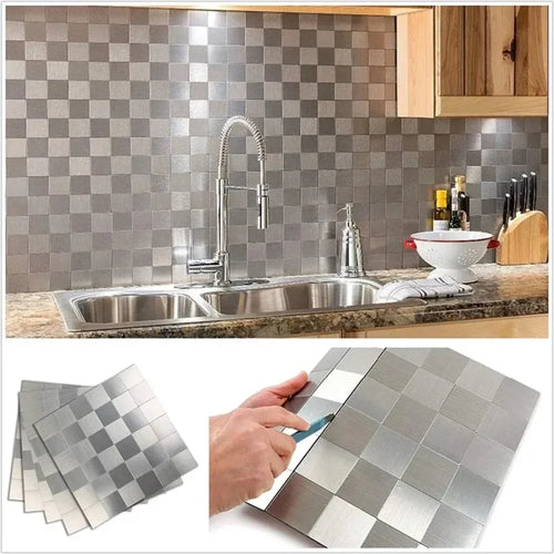 Gray metallic mosaic tile wall stickers, 3D square panel sheet