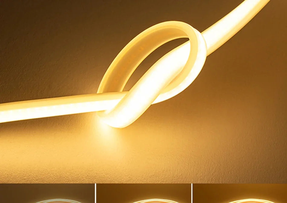 220V COB LED Strip with Switch /Dimmable Waterproof 360LED Strip EU Plug for Outdoor Indoor Room Backlight Garden Kitchen TV
