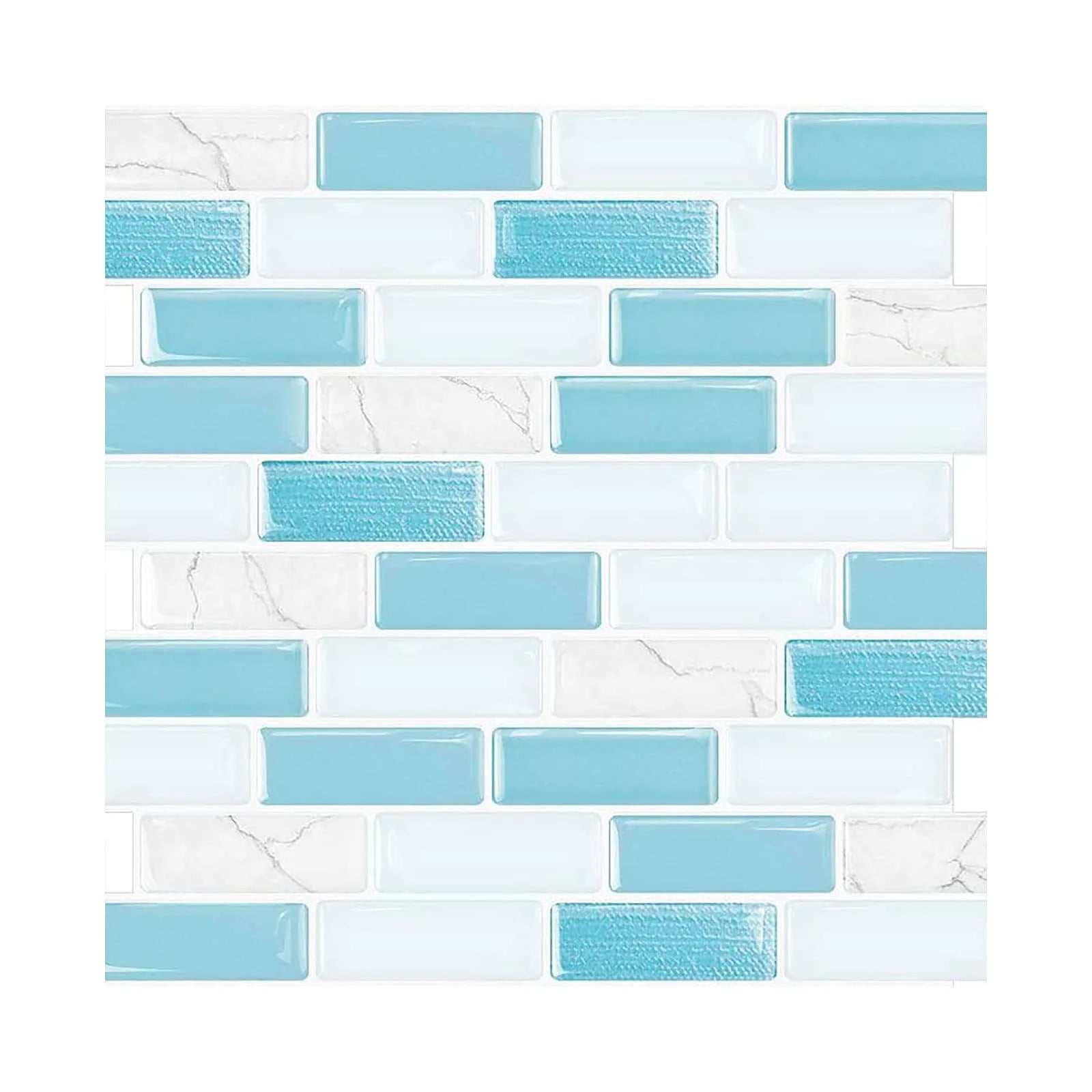 Blue and white textured brick 3D mosaic tile wall sticker sheet