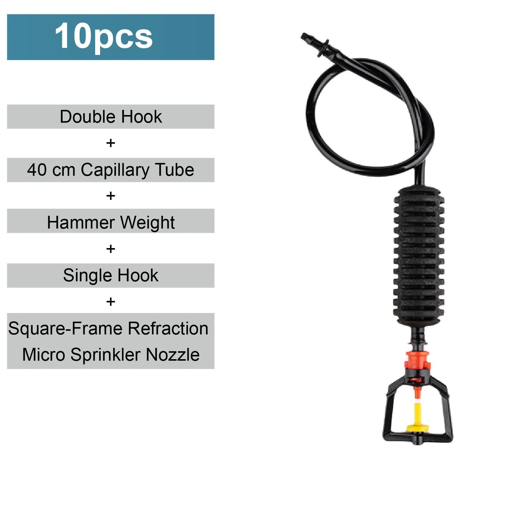 Square-frame refraction micro sprinkler nozzle with double hook and capillary tube
