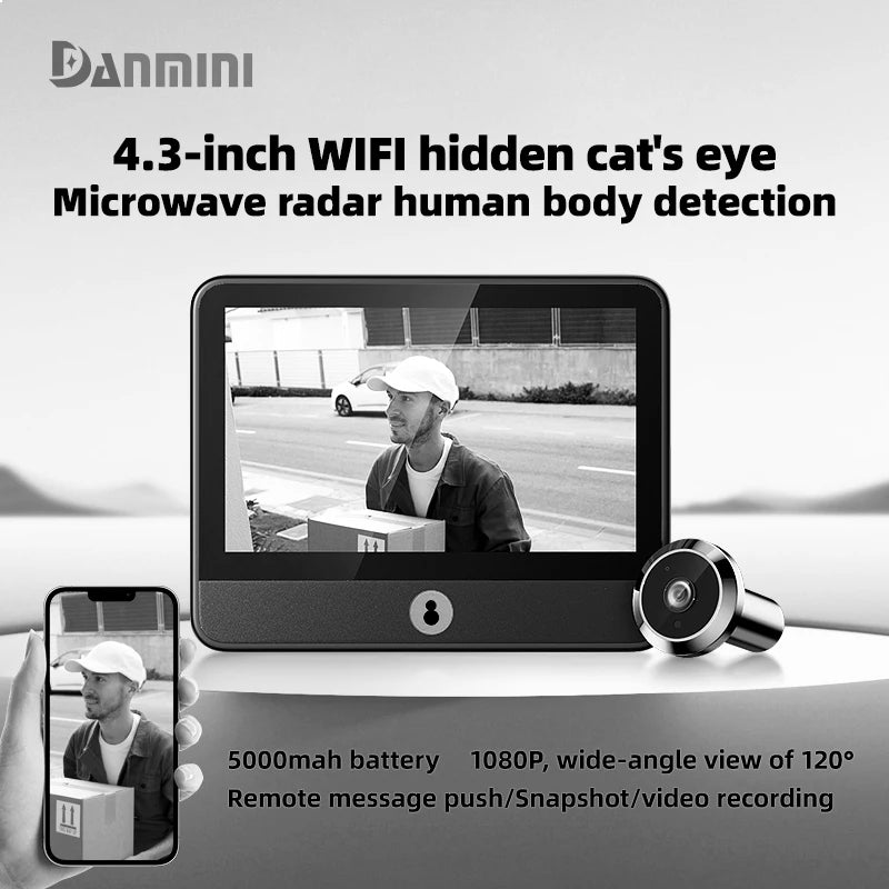 Digital Cat Eye Night Vision Video Doorbell Eye Camera 4.3'' Visual Peephole Camera PIR Surveillance Monitor Viewer Danmini S30