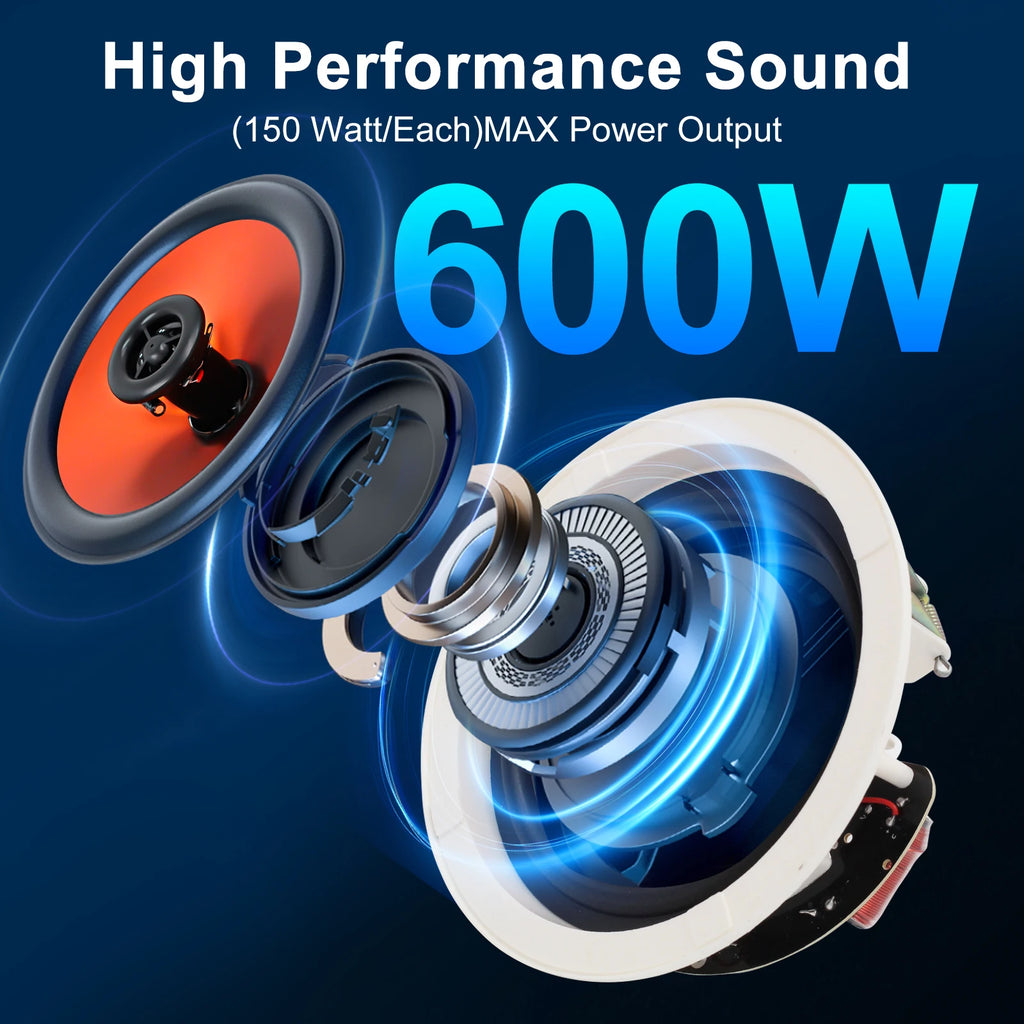 STUDIOFINIX 6.5 in 600W Flush Mount Ceiling Speakers For Home Theater, Living Rm Office, Kitchen, Study, Basement & Patio