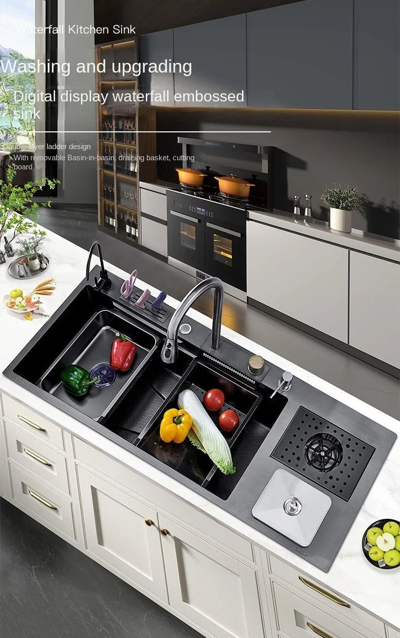 Flying RainWaterfall Sink Stainless Steel Large Big Single Garbage Can Waste Sink Kitchen Household Washbasin Handmade Sinks