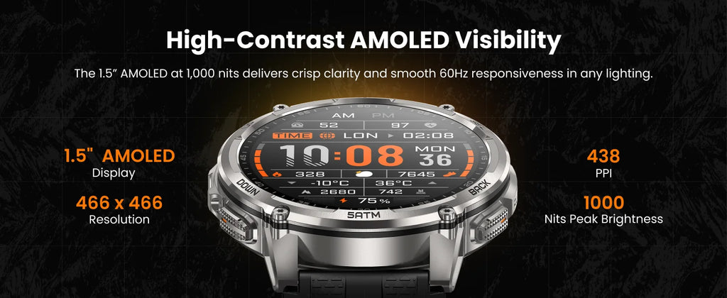 KOSPET TANK T4C Smartwatch Men’s Outdoor Rugged Watch with Flashlight Dual‑Band GPS 50M Waterproof Fitness & Health Tracker