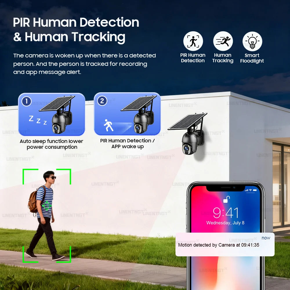 50X Optical Zoom Solar Camera Replaceable Battery 4G SIM/Wifi Home Outdoor Security PTZ Motion Detection/Track Surveillance Cam