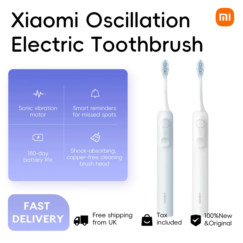 Xiaomi Oscillation Electric Toothbrush EU, Sonic Vibration Motor 2 Colours Shock-absorbing Copper-free Cleaning Brush Head 180-day Battery Life