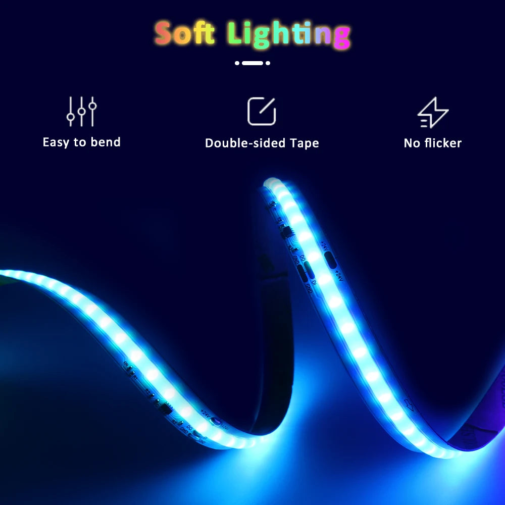 WS2811 COB RGBIC LED Strip DC24V 5M 10M 20M 30M RGB IC Horse Running Water Flowing Lights Tape Diode Ribbon Room Decoration Lamp