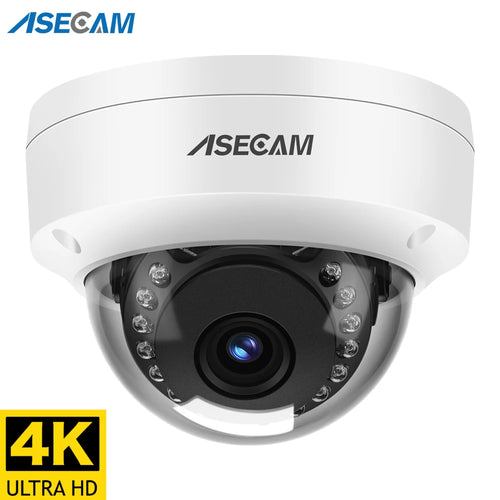 White metal dome PoE IP security camera with visible lens and mounting screws