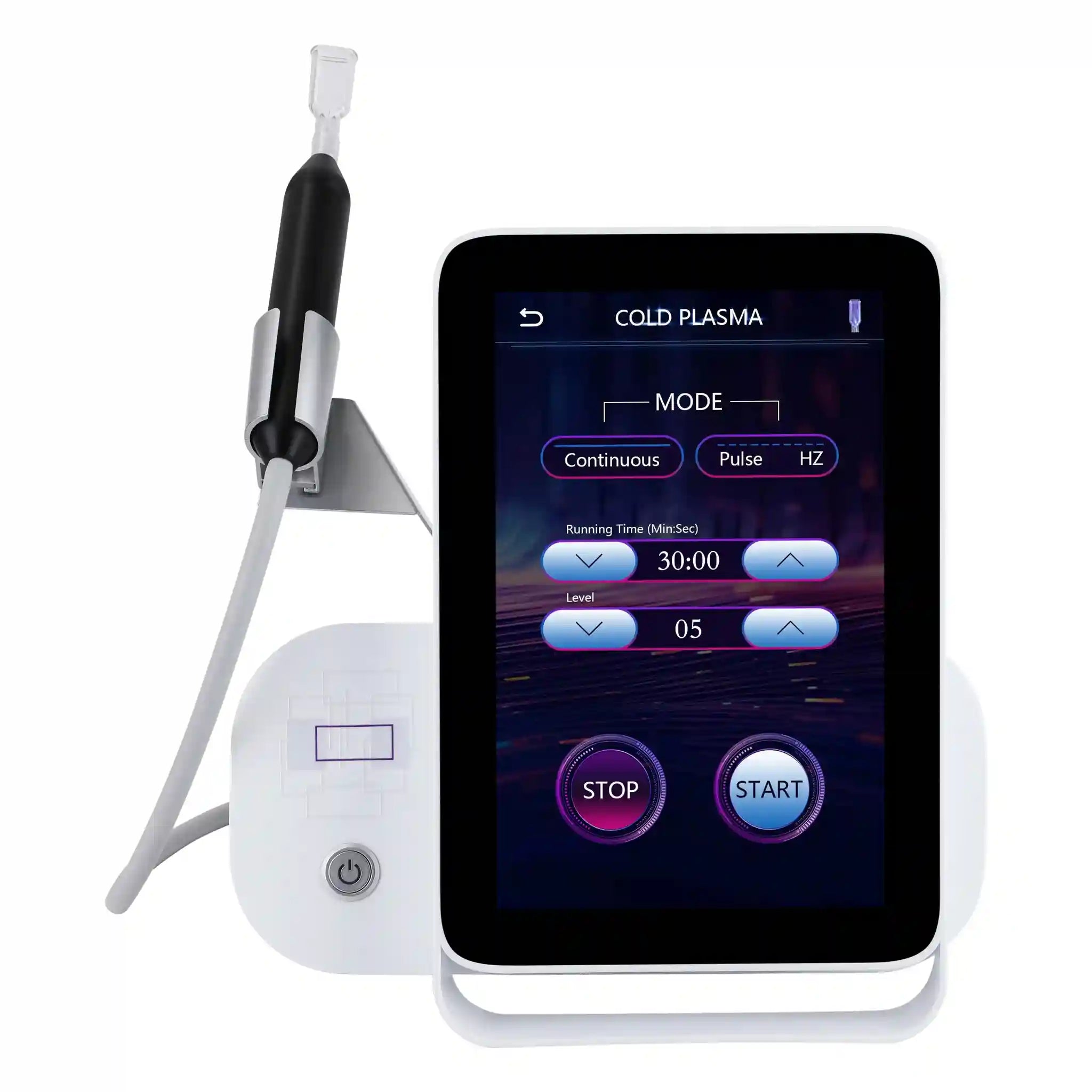 6-in-1 cold plasma beauty device with touchscreen for deep skin cleaning, freckle removal, and anti-aging treatment.
