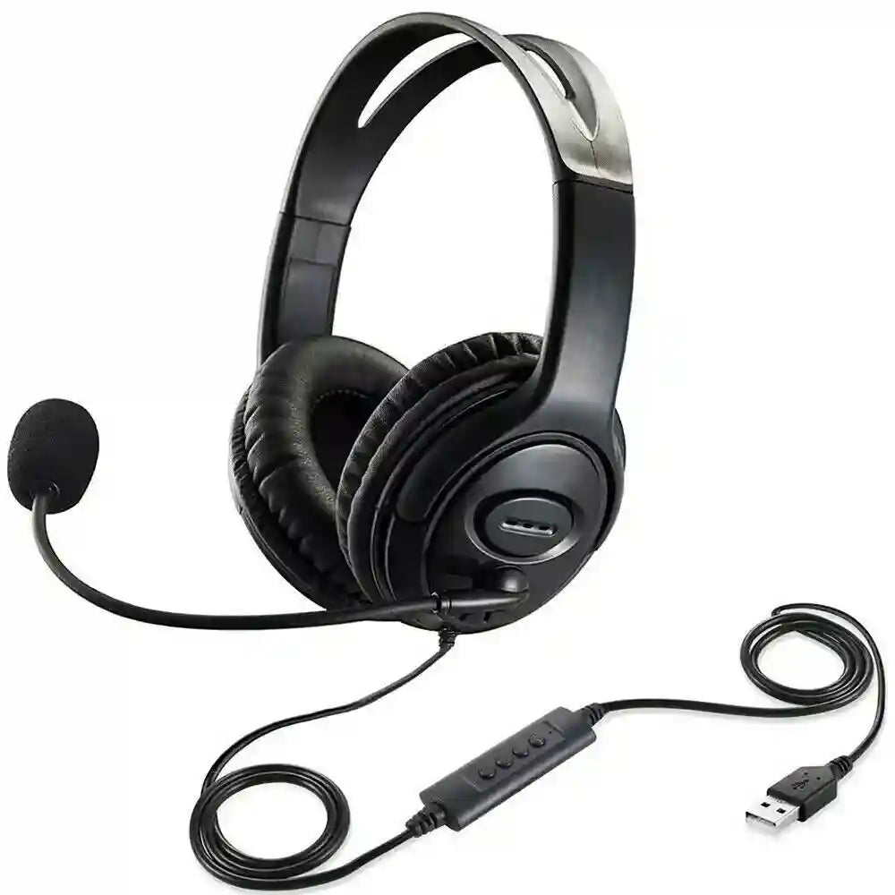 USB Wired Headset with Noise Cancelling Mic for PC - Black Tidesmit