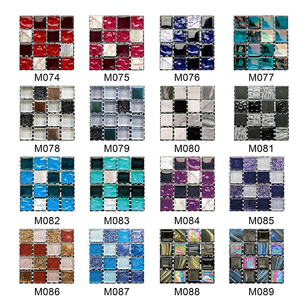 10pcs Flat Mosaic Style Tiles Sticker Kitchen Bathroom Waterproof & Oilproof Art Wall Sticker Peel & Stick Surface Glossy Film