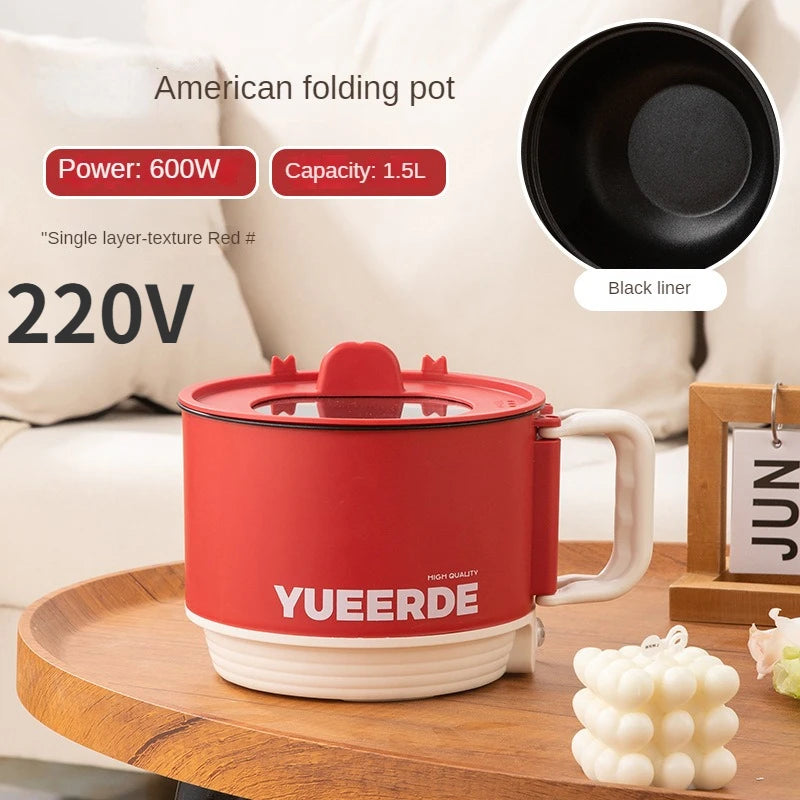 Electric folding cooking pot, red exterior, 1.5L, 220V; black inner liner