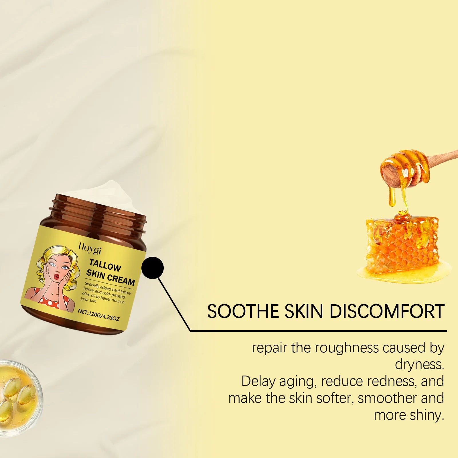 Tallow Face Cream Relieve Dryness Tighten Smooth Repair Roughness Soothing Facial Skin Nourishing Moisturizing Beef Tallow Balm