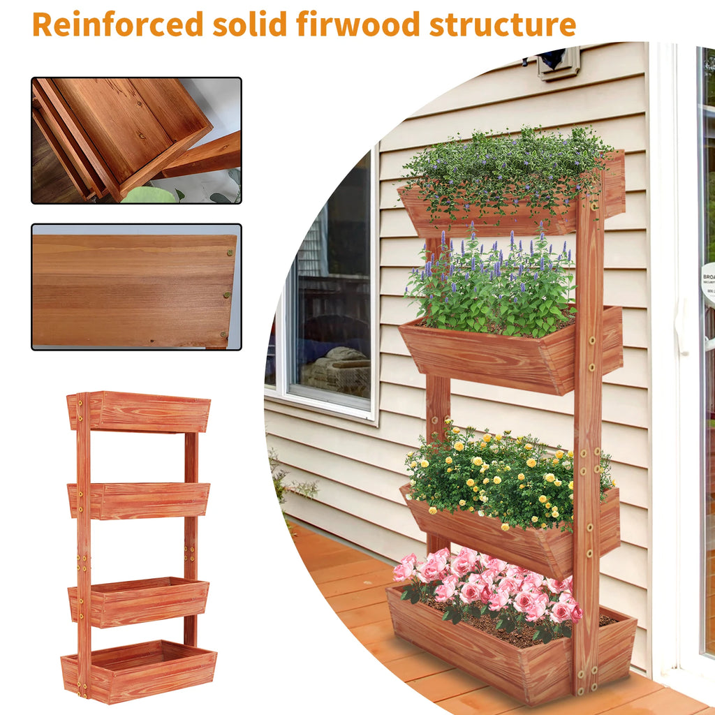 4-Tier Vertical Raised Planter Box Elevated Garden Bed Outdoor Wooden Herb Planter for Gardening And Plant Cultivation