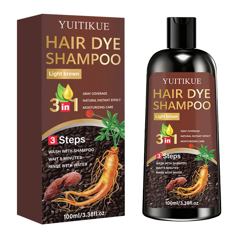 YUITIKUE 3-in-1 Hair Dye Shampoo - Light Brown, Gentle Plant Formula, Easy To Use At Home, Moisturizes Hair, 100ml