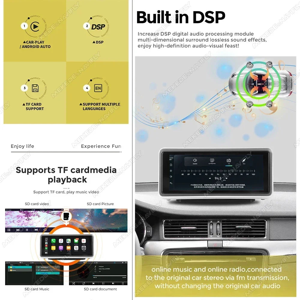 6.86'' Center Intelligent Touch Screen Mirror Car Multimedia Radio Chained Threadless Carpet Car-play Android Auto BT FM Speaker