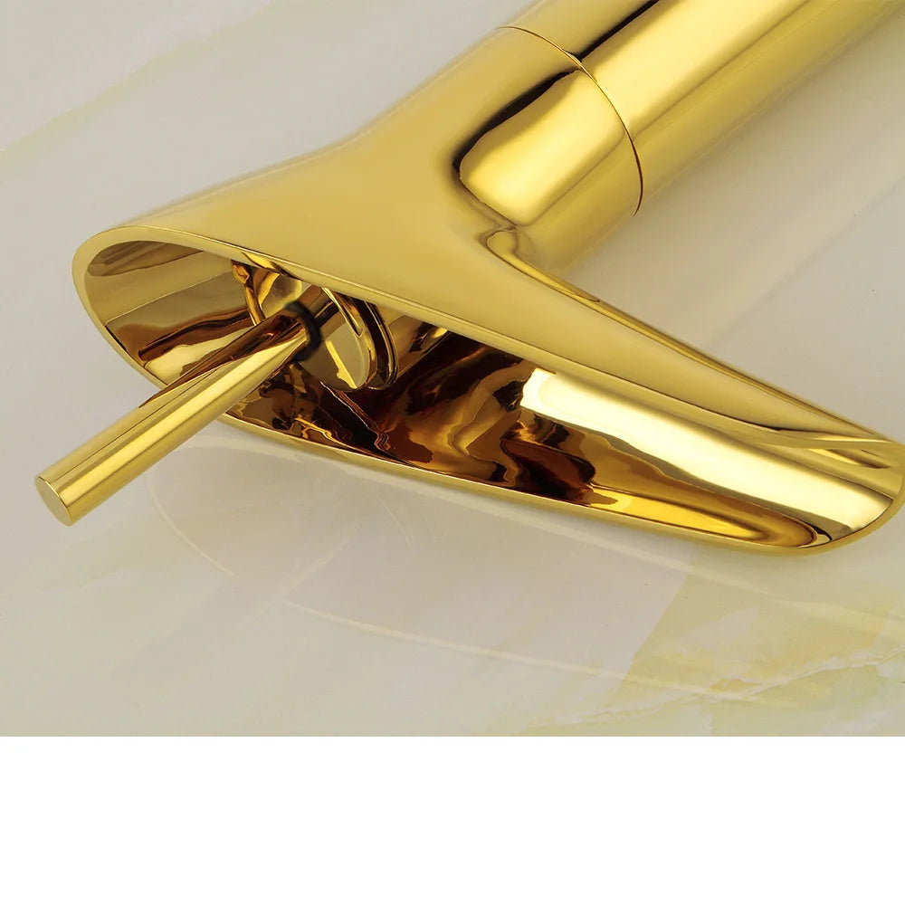 5*16*31cm Modern Golden Bathroom Faucet, Deck Mount Bathroom Single Handle Faucet for Homes, Bathrooms, Washbasins, Restaurants
