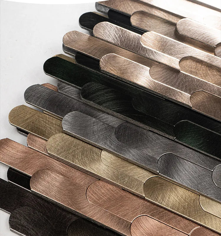 Long Strip 3D Metal Mosaic Tile Peel and Stick Self Adhesive Wall Sticker for Coffee Bar Bathroom Backsplash Wall Decor