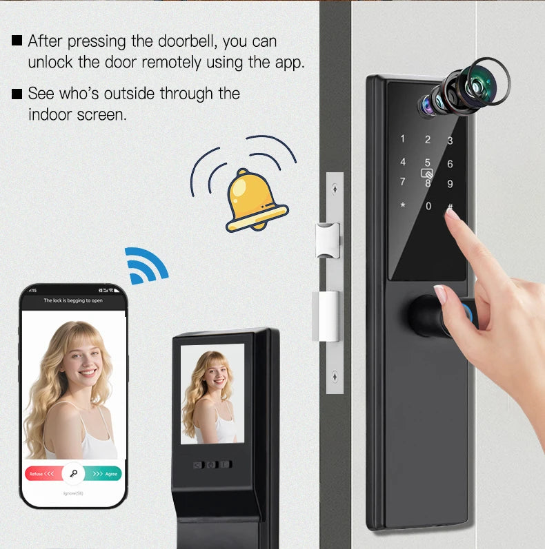 2025 New Tuya WiFi Digital Electronic Smart Wooden Door Lock With Biometric Camera Fingerprint Smart Home Remote Unlock