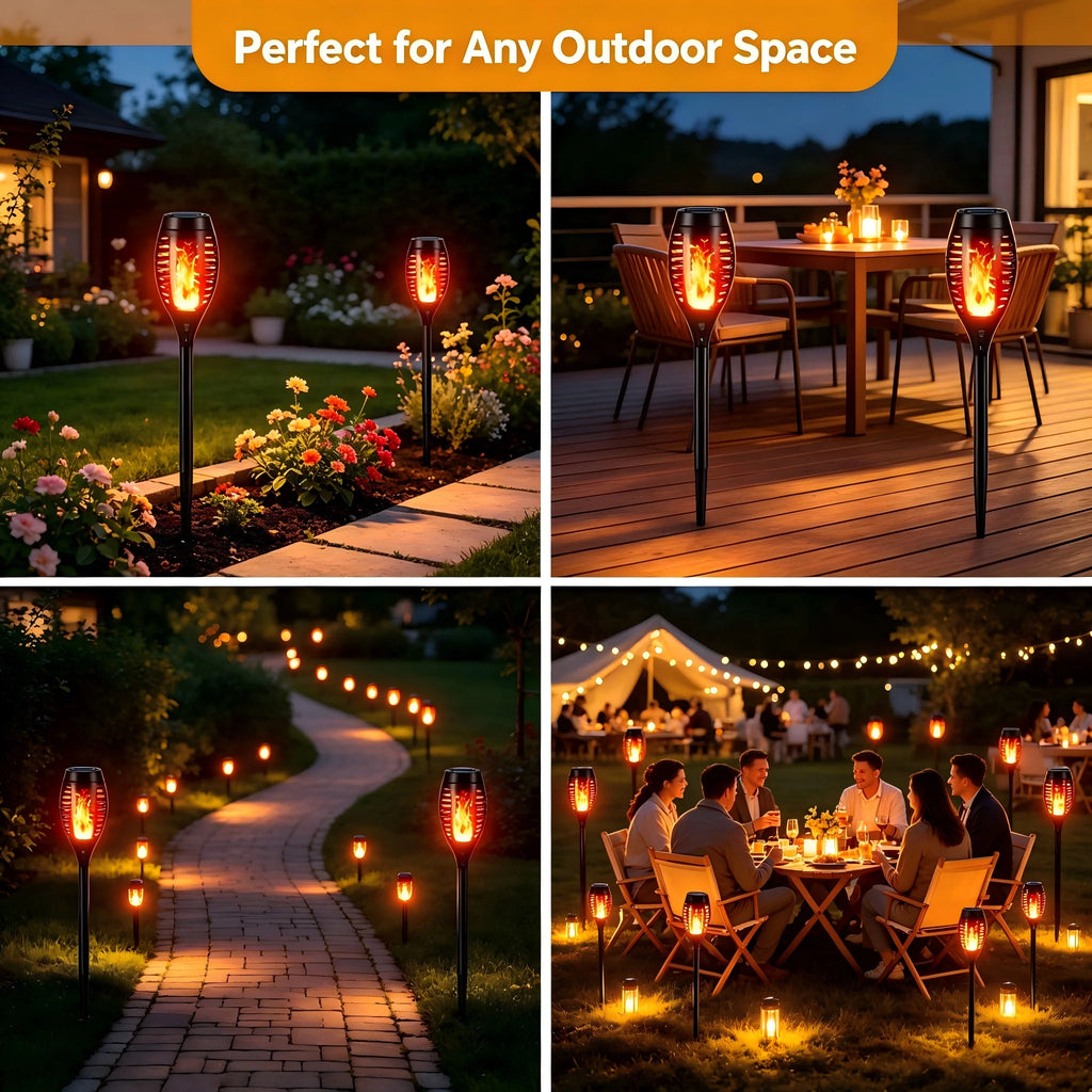 6/8/12 packSolar Torch Lights with warm Flickering Flame, Waterproof Outdoor Halloween Decorations for Garden Yard Path, Spooky Holiday Landscape Lighting for Haunted House Atmosphere, 51cm Solar Powered Stake Lights, 12cm Wi