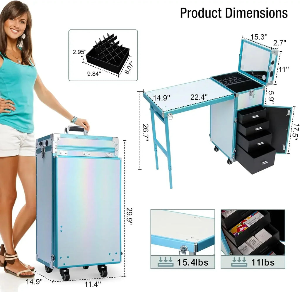 Portable Rolling Manicure Table - Foldable Beauty Cart for Salons Massage Chairs Tidesmit