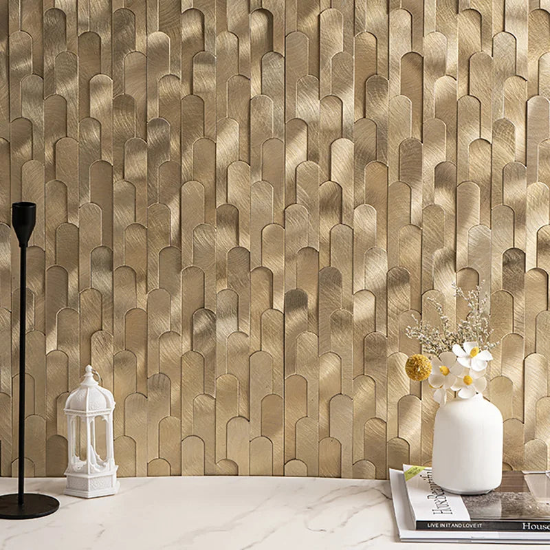 Long Strip 3D Metal Mosaic Tile Peel and Stick Self Adhesive Wall Sticker for Coffee Bar Bathroom Backsplash Wall Decor