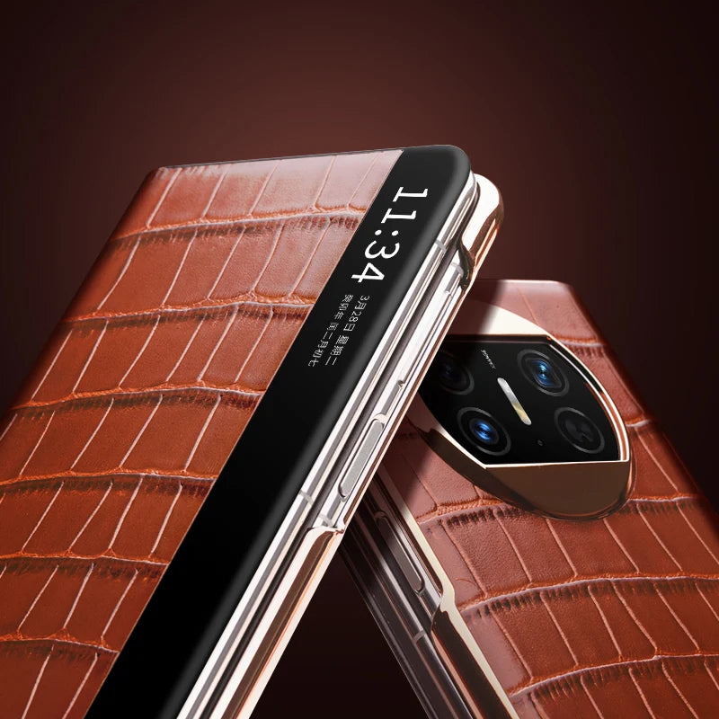 Huawei Mate X3 Genuine Leather Case with Kickstand - Brown Tidesmit