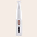 White USB electric pet hair trimmer for safe grooming of cat and dog eyes, ears, face, and paws.