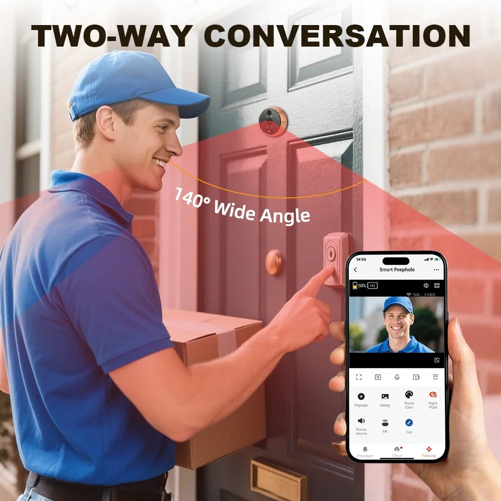 Extractme 4.3 Inch Wifi Smart Doorbell Camera Tuya 1080P Full HD Door Peephole Camera with PIR Detection Doorbell  Видеоглазок