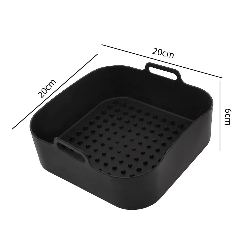 Silicone Air Fryer Baking Tray Square Reusable High Temperature Resistant Air Fryer Baking Pan Insulation Mat Oven Baking Tools