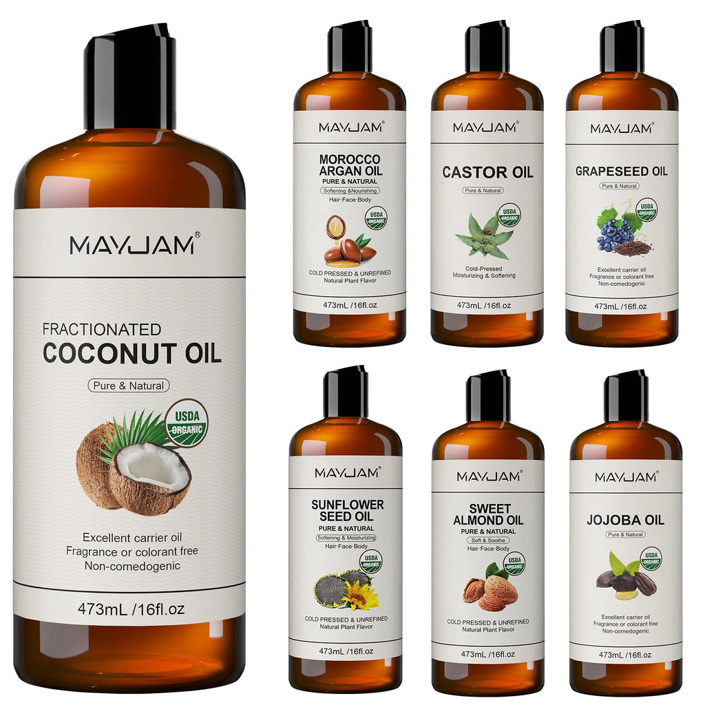 Tidesmit USDA Organic cold-pressed coconut and carrier oil set for hair, skin, face, and massage moisturizing care.
