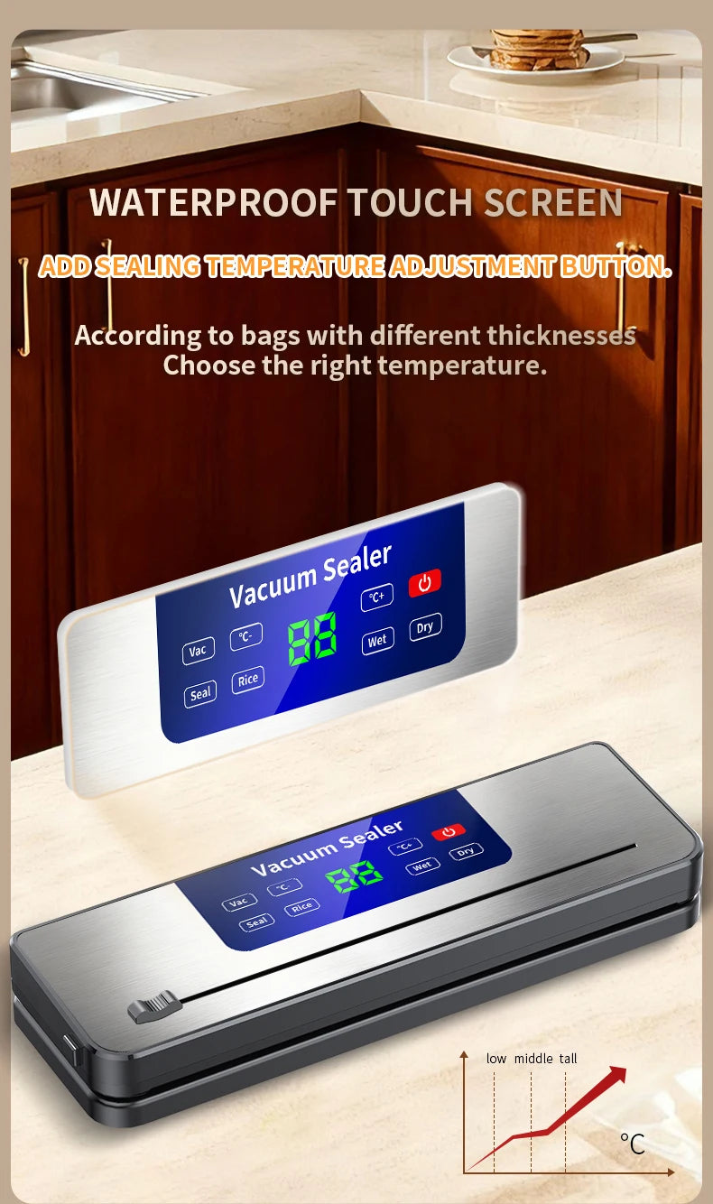 Wireless Portable Vacuum Sealer for Food Multi-Pack with Sealing Countdown Display Touch Waterproof Buttons Compact Kitchen Esse