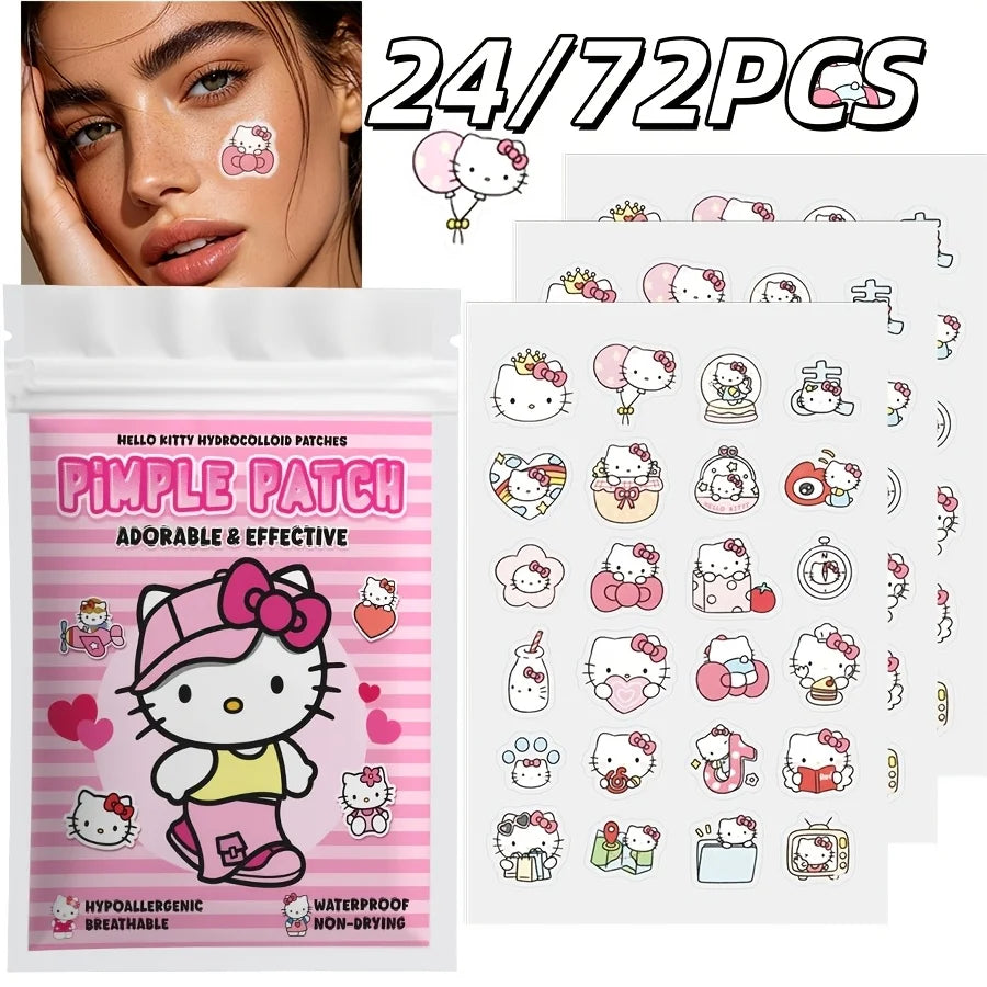 24/72PCS Sanrio Hello Kitty Acne Patch, Hydrocolloid Acne Patch, Makeup Blemish Pimple Patch, Waterproof and Sweatproof
