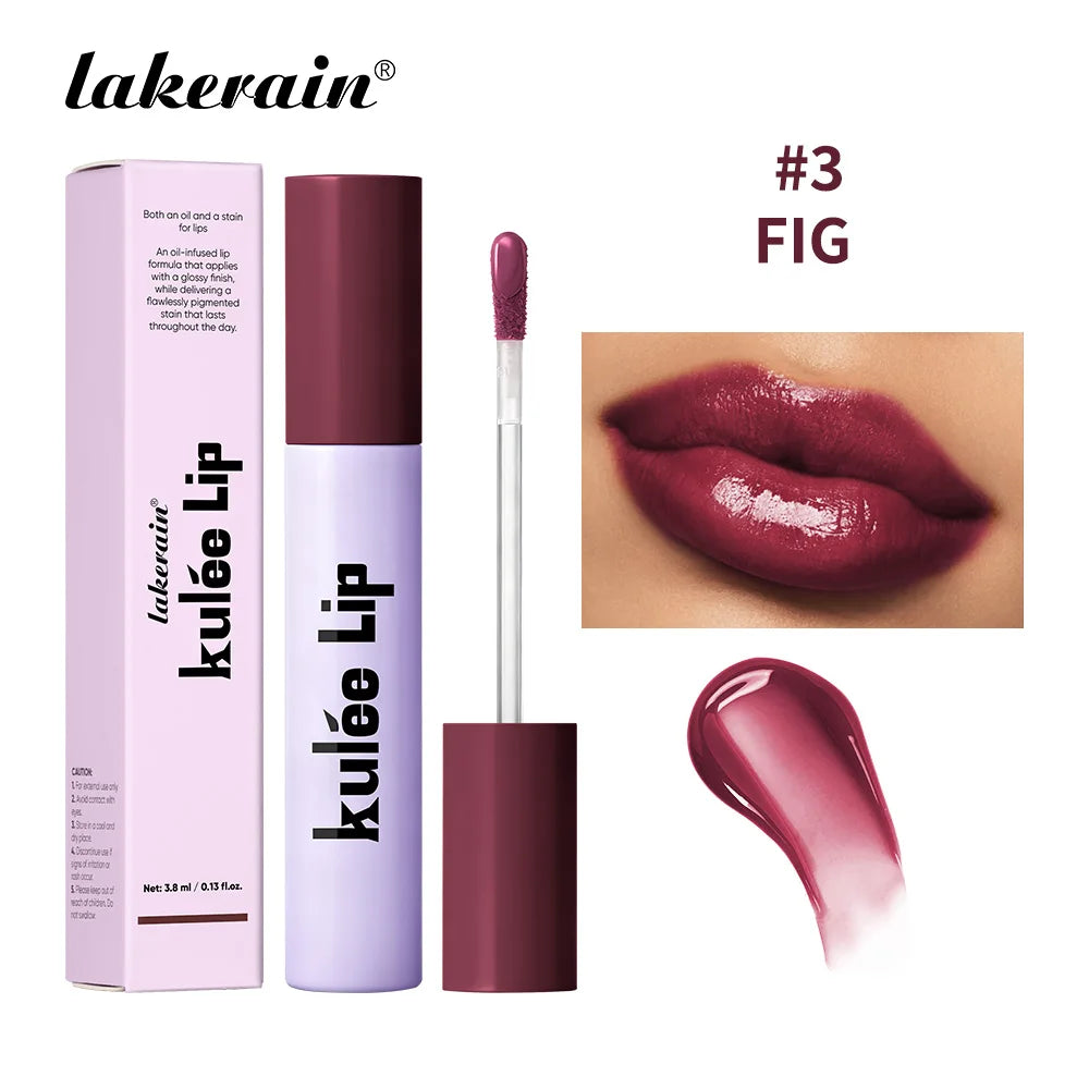 Lakerain Kulée Fig lip oil: long-lasting moisturizing lip gloss with a smooth, non-sticky, high-shine plum pigment.