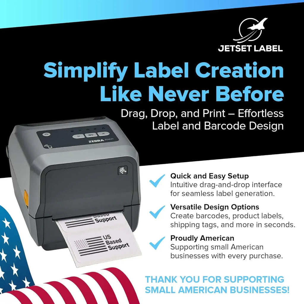 Zebra desktop label printer with control buttons and front label feed tray