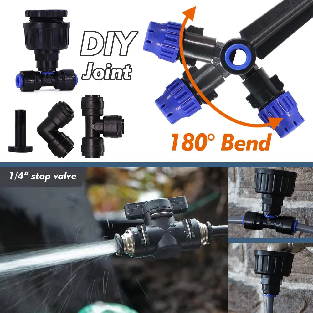 1/4" 60w Self-priming Pump Timed Kit w/ 4/6mm Adjustable Sprinkler Dripper Lawn Plant Pot Garden Irrigation Auto Watering System