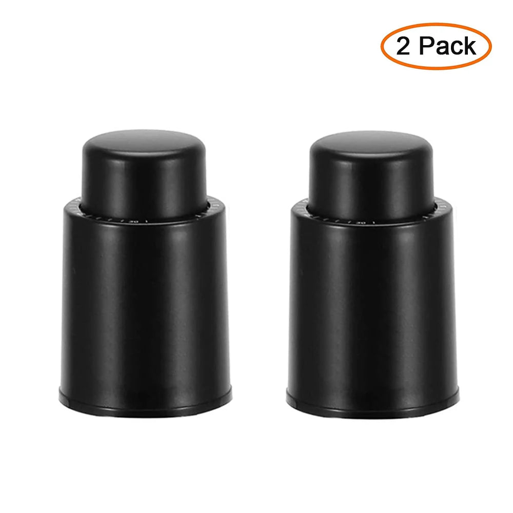 2-pack vacuum wine bottle stoppers, black push-style reusable caps