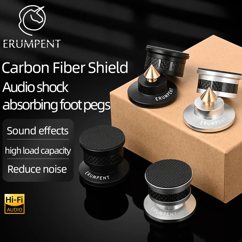 ERUMPENT 4 PCS Hi-end Speaker Spike Stand Foot Pads for Sounds Carbon Fiber Adjustable Audio Speakers Shock-absorbing Feet Pegs