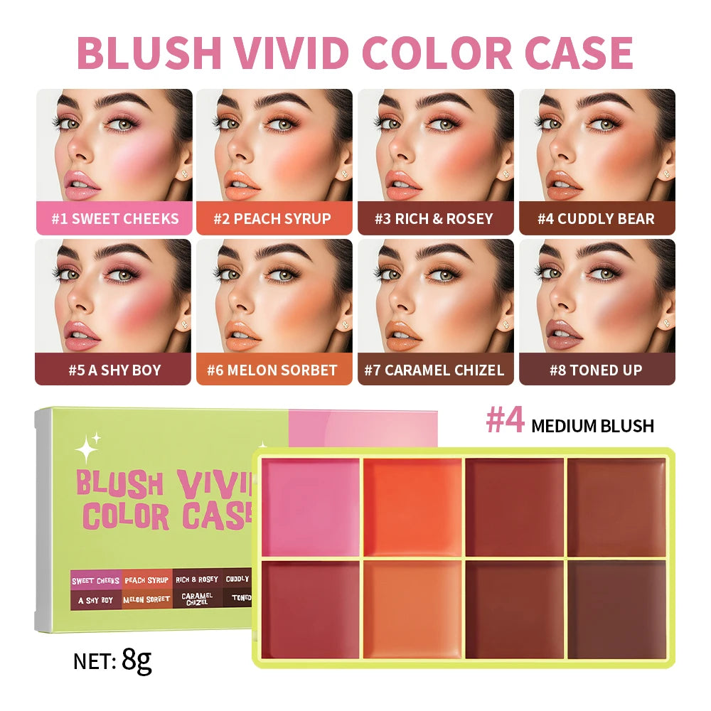 Tidesmit 8 color cream highlighter palette shade swatches for shimmering face makeup and brightening