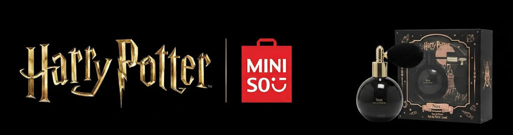 MINISO x Harry Potter Nox Unisex Eau de Parfum 50ml, round black bottle with gold atomizer, woody floral scent spray.