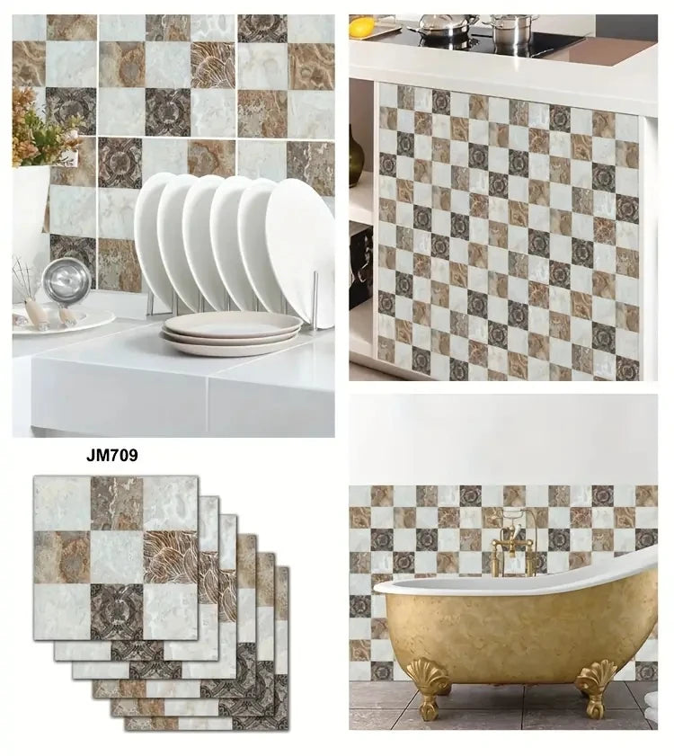 Self-Adhesive Marble Wall Tiles - Waterproof Stickers for Kitchen Backsplashes, Bathrooms, Living Rooms, Easy to Install and Rem