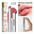 Lakerain Pink Honey tinted lip balm in slim silver tube, showing creamy, moisturizing, glossy pink lipstick on lips.